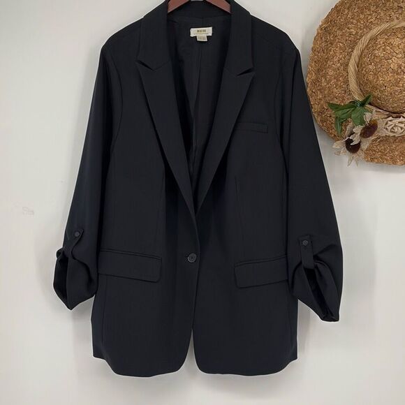 Anthropologie Maeve Roll-Sleeve Blazer Notched Collar Black‎ 24W NWOT - Picture 5 of 16